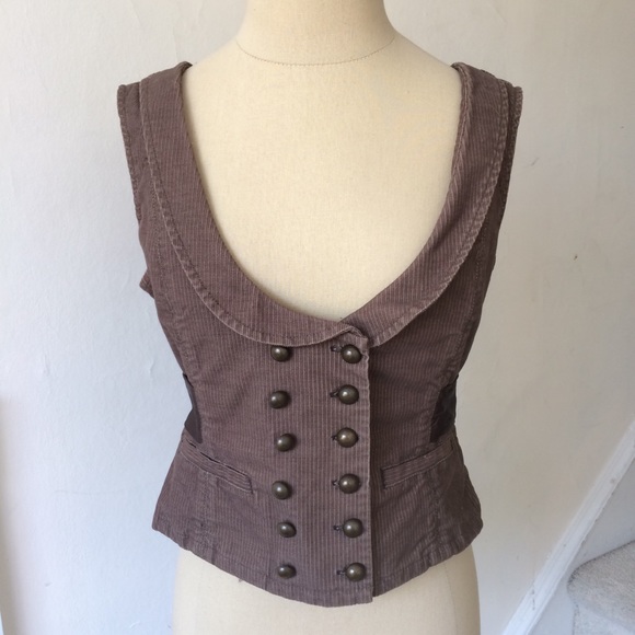Free People Jackets & Blazers - Free People Corduroy Brass Button Bow Back Top EUC